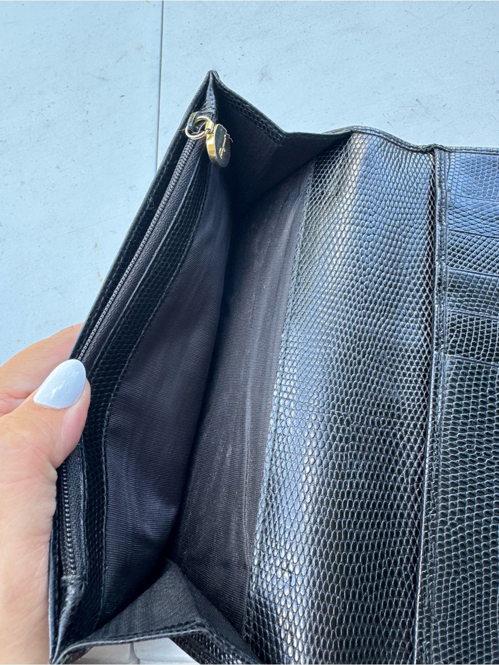 Salvatore Ferragamo Black Leather Clutch with Gold Vara Buckle - Picture 8 of 8